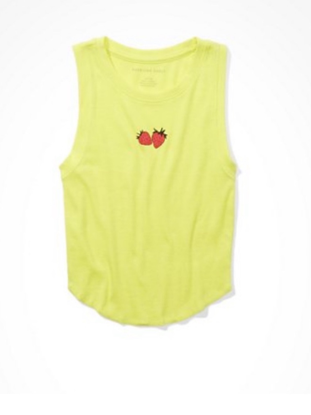 American Eagle Outfitters Neon Yellow Tank Top with Strawberry Embroidery